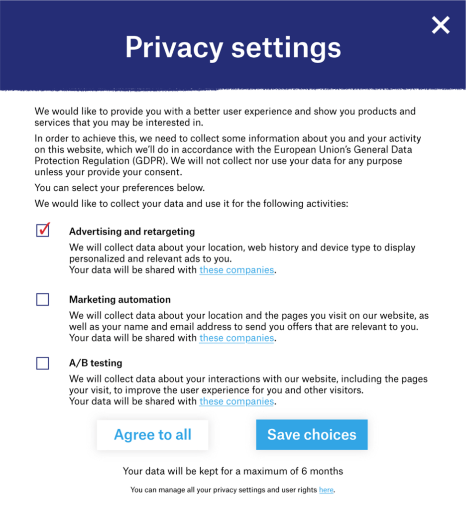 GDPR-compliant user consent form example